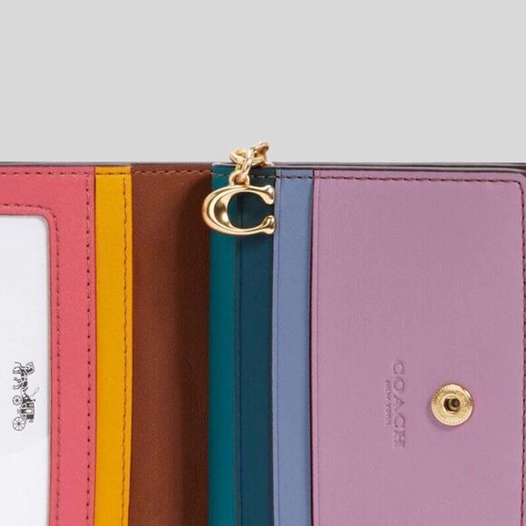COACH C3771 Snap Wallet In Signature Canvas With Rainbow Colorblock Interior NWT - Picture 11 of 11